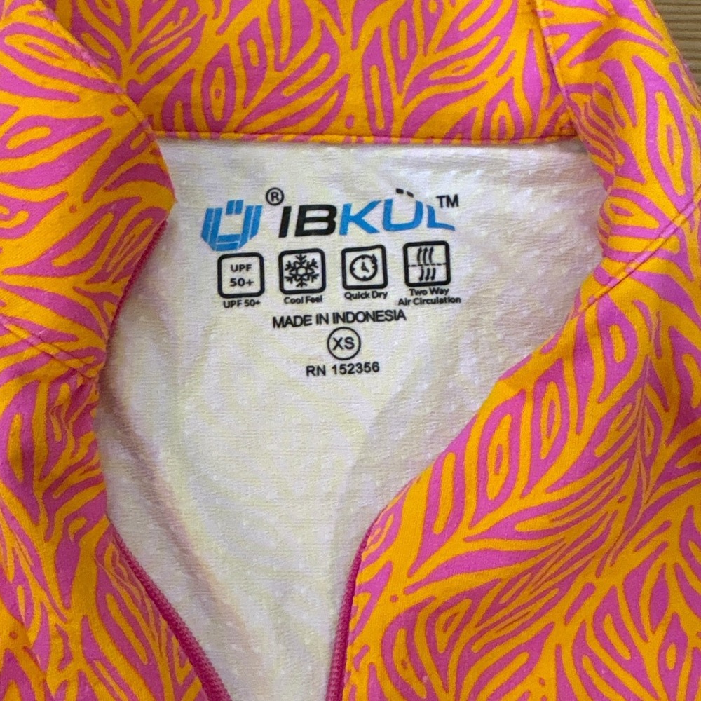 IBKUL Quarter Zip Pullover Womens Pink Orange Leaf Print UPF 50+ Top SIZE XS - Picture 3 of 5
